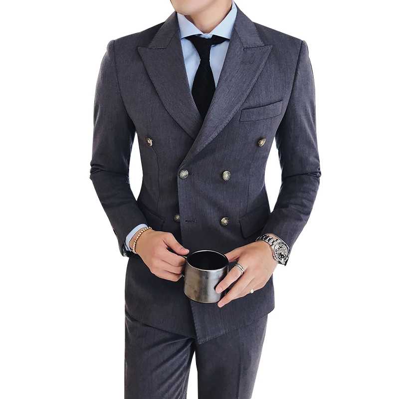 Двубортный пиджаки мужские 2018 серые masculino Slim Fit черный chaqueta hombre формальные