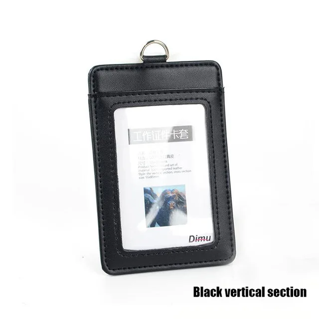 Black Vertical Nahoo держатели для ID банковских карт, держатели для кредитных карт, унисекс, настоящий кожаный ремень на шею, рабочий держатель значка с ремешком, офисные принадлежности - Цвет: Black Vertical