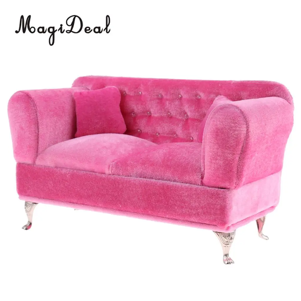 MagiDeal 1Pc Pink Long Sofa with Cushions Furniture for 1/6 Scale Dolls Action Figure Dollhouse Accessories Children Kids Toy