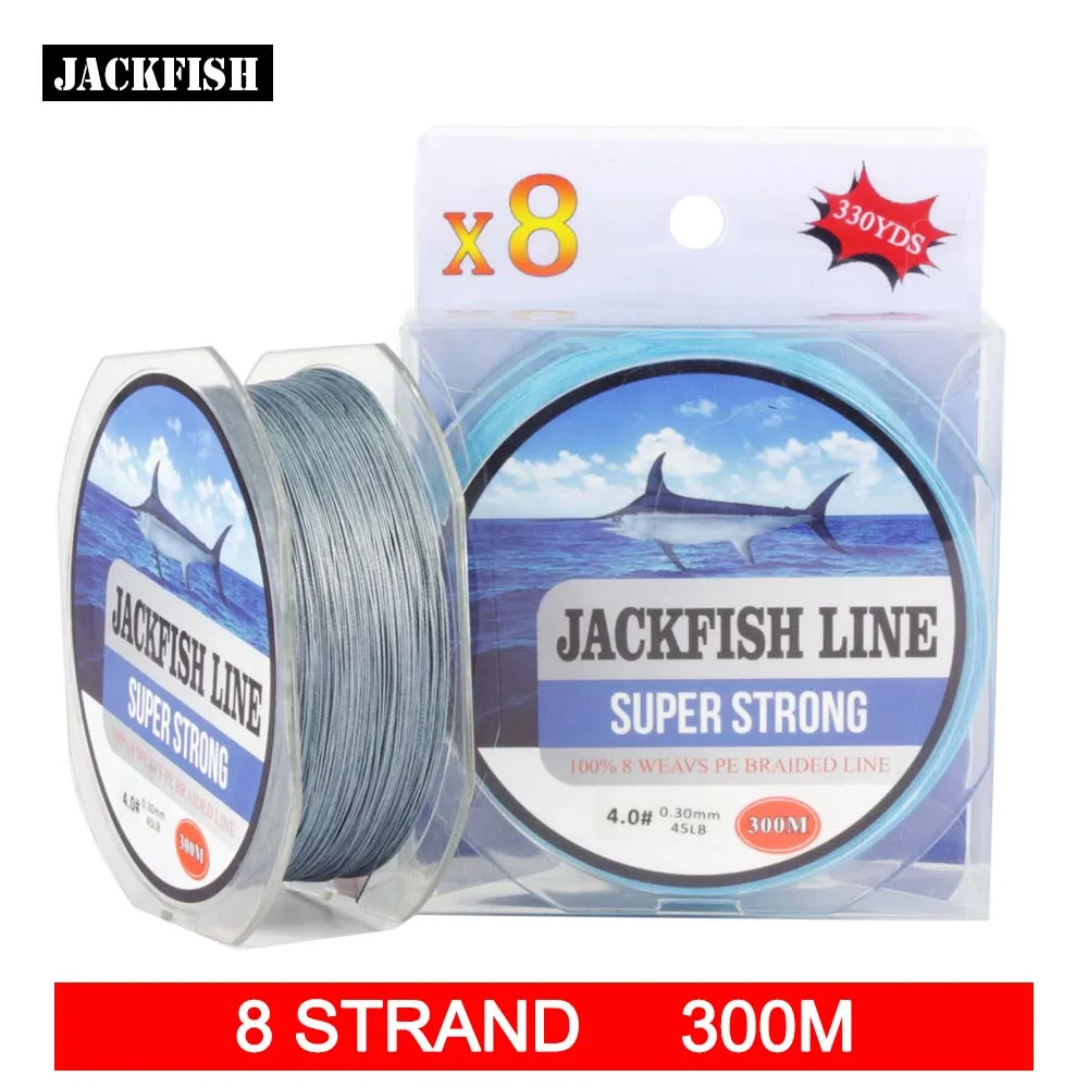 JACKFISH 300M 8 strand super strong PE Braided font b Fishing b font Line 10 80LB