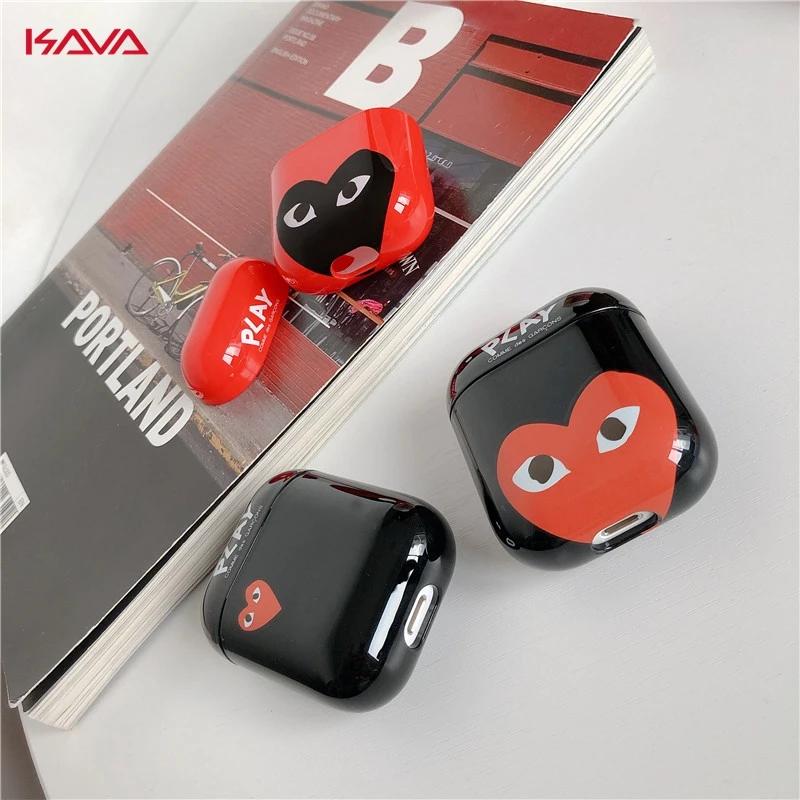 Luxury Bluetooth Headset Box for Apple AirPods 1 2 Lovely CDG Play Comme des Garcons soft TPU Wireless Earphone Charging Cover
