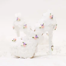 Ästhetische mode Weißen chiffon Blumen Brautschuhe ultra High Heels dünne Fersen Schuhe Pumps frauen Schuhe Hochzeit Schuhe partei