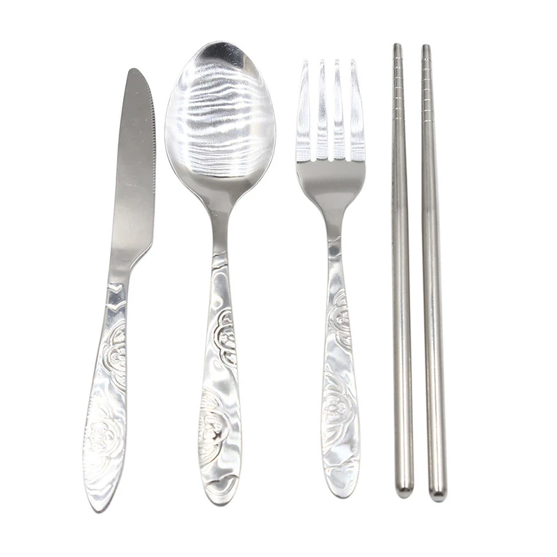 Red 4pcs Вилка из нержавеющей стали, ложка, палочки для еды, портативная посуда из нержавеющей стали, походные столовые приборы, инструменты - Цвет: Red 4pcs
