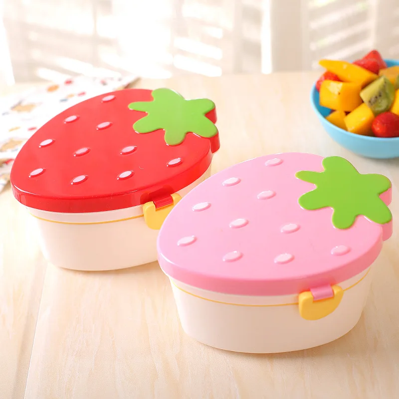 Strawberry Shape Lunch Box 500ml    2 Layer Food Fruit Storage Bento Box Red Pink Microwave Tableware Kid Cute School Bowl Boxes