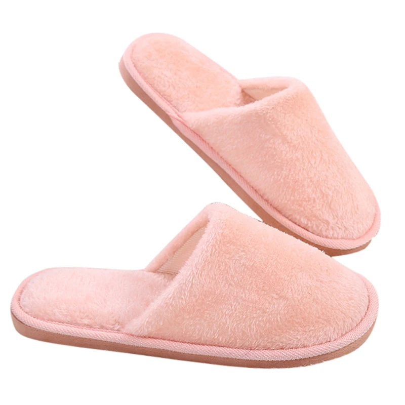 Vertvie Candy Color Warm Home Slippers Women Bedroom Winter Slippers Indoor Slippers Cotton Floor Slippers Drop Shipping - Color: 38-39 light pink