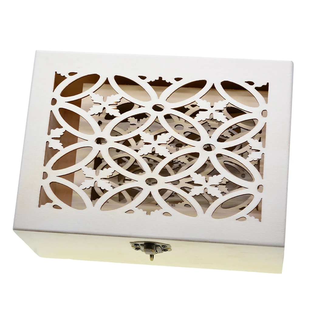 6pcs Natural Unfinished Wood Wooden Jewelry Gift Box Storage Case Organizer for DIY Painting Craft with Lid and Lock