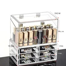 Прозрачный косметический Органайзер Акриловые Косметические ящики для помады коробка с крышкой блеск для губ Органайзер, хранение бижутерии чехол