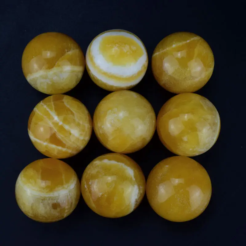 2 pieces 35mm Diameter Natural Yellow Jade Gemstone Sphere Crystal