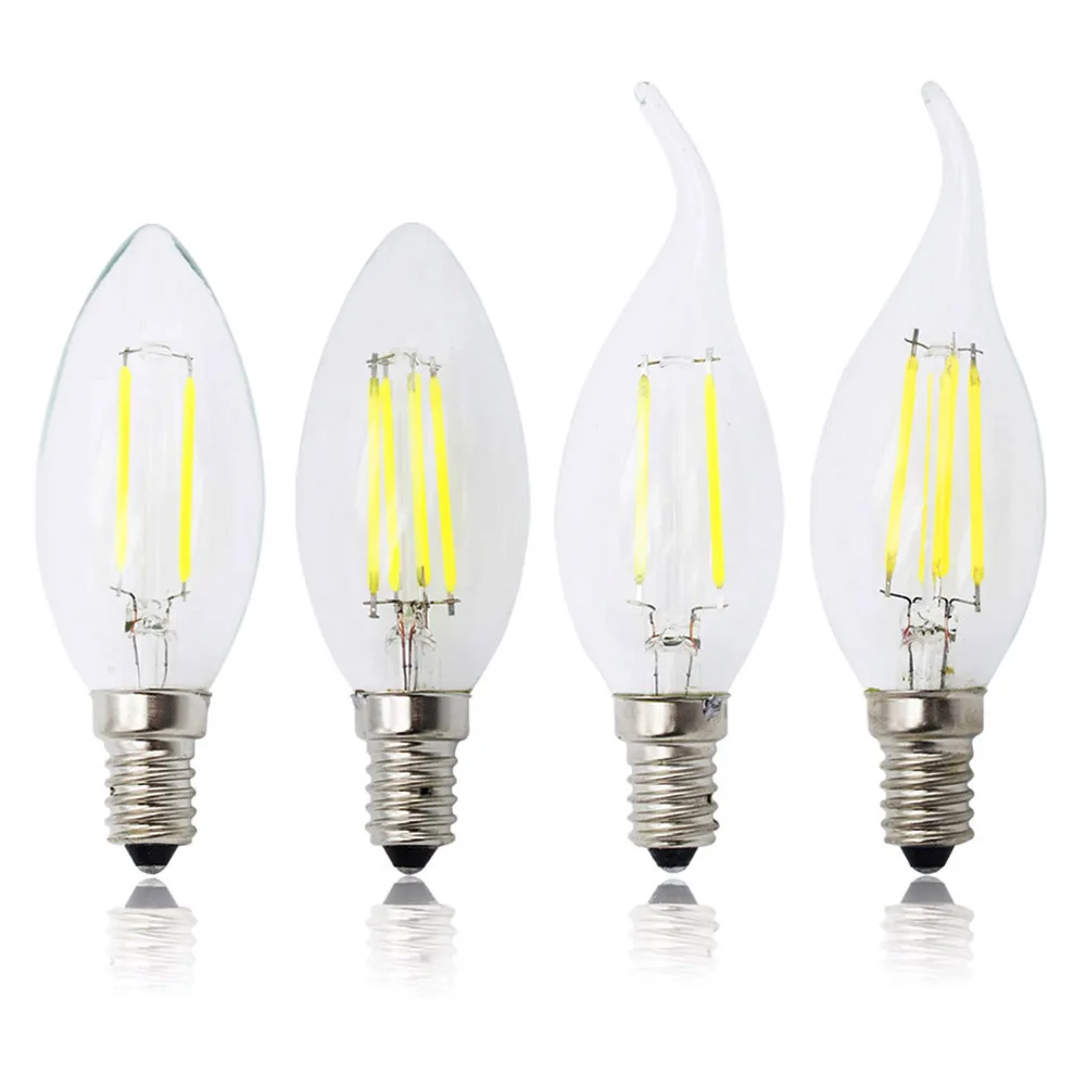 

1pcs Retro E12 110V C35 LED Filament Dimmable C35L E14 220V 2W 4W 6W Light Glass Candle Bulb Replace Halogen Lamp Chandelier