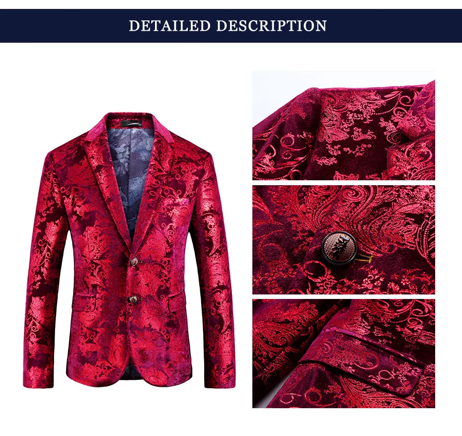 MEIJIANA мужской костюм блейзер Модные красного цвета с цветочным принтом на одной пуговице Блейзер Повседневное обтягивающая куртка для официальная Вечеринка плюс Размеры 5X