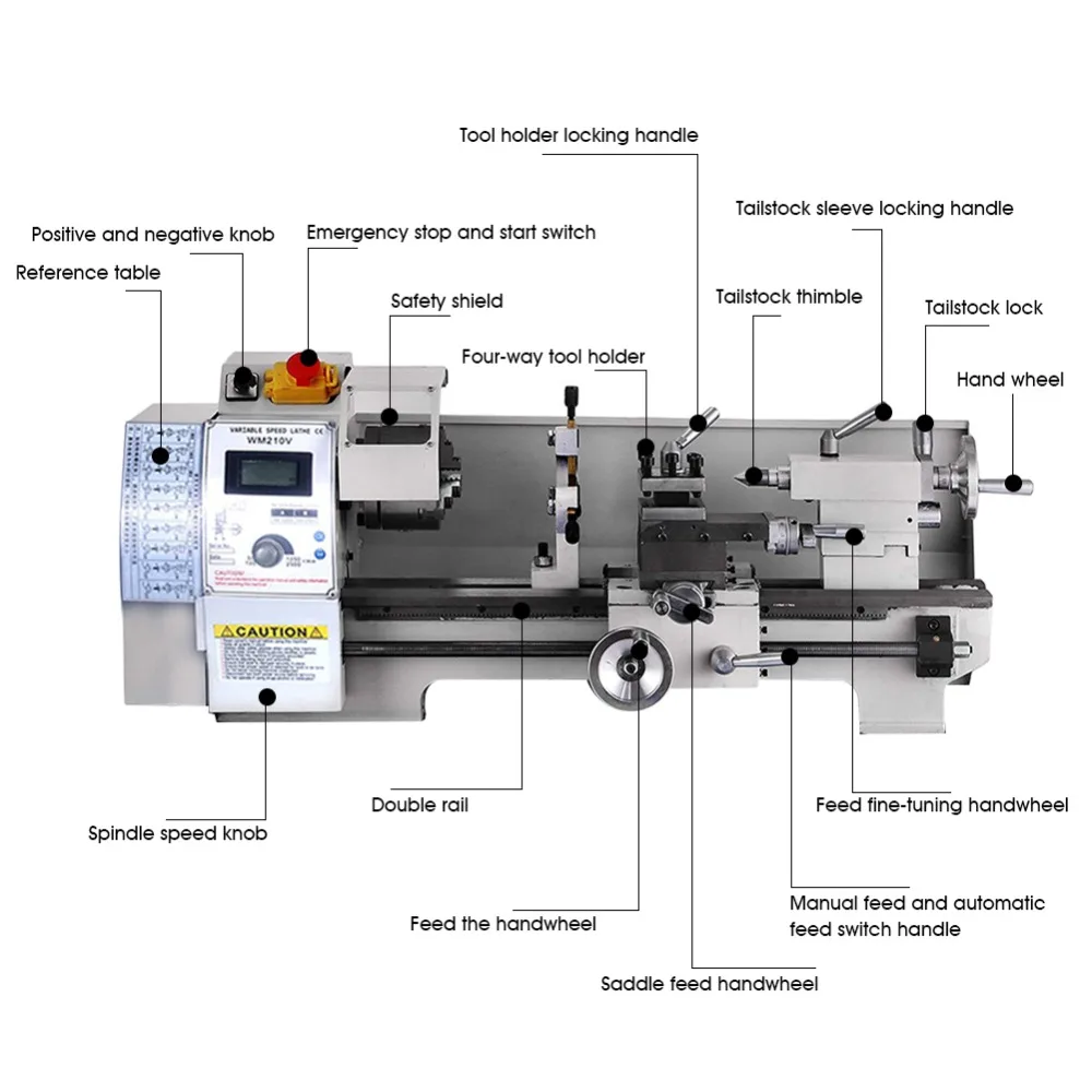 110 В/220 В небольшой мини бытовой токарный станок WM210V мини токарный станок 600 Вт Плавное регулирование скорости EU/US/UK вилка