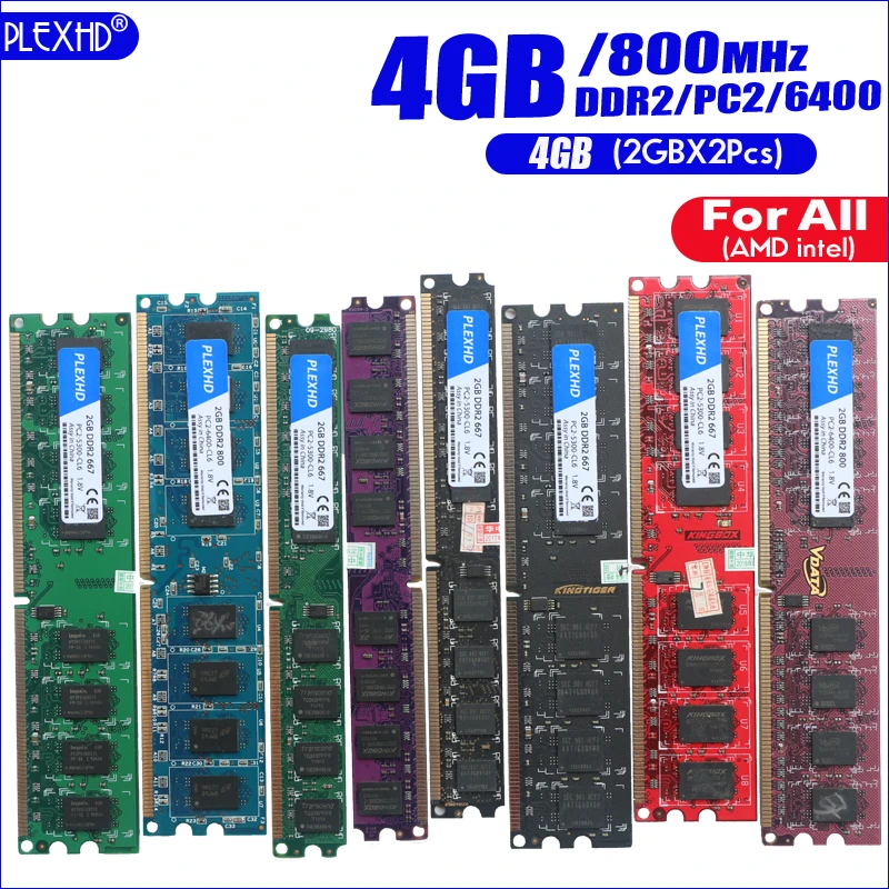 PLEXHD настольный компьютер 10 штук Память ПК RAM DDR2 800 Модуль памяти PC2 6400 1 ГБ 2 4 (2 шт. *