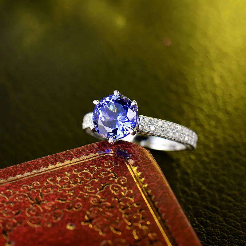 Романтические ювелирные изделия с алмазами, винтажные кольца с круглой формой из белого золота 14 к, танзанит, ювелирные изделия, любящий подарок для жены SR00121A