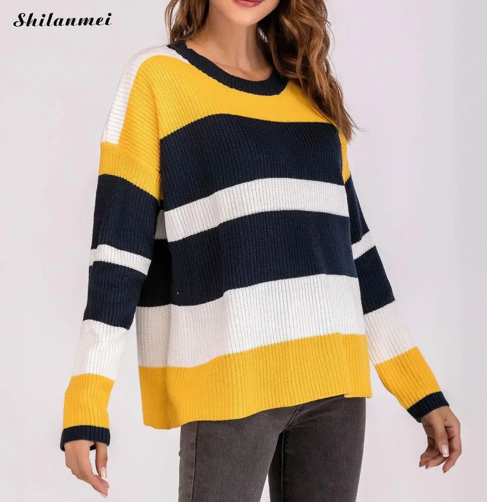 Casual Striped Loose Knitted Sweater woman 2018 Autumn