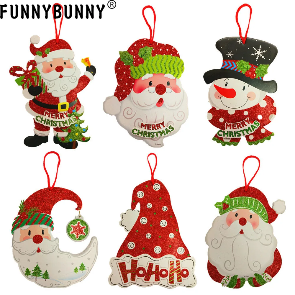 

FUNNYBUNNY Christmas Ornaments Paper Welcome Door Hanging Window Decoration Pendant Tag Santa Snowman Charm