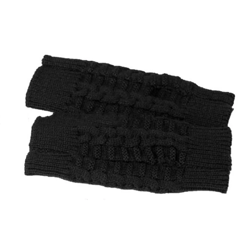 Black Модные вязаные мягкие однотонные перчатки без пальцев, 1 шт. зимние теплые шерстяные перчатки унисекс без пальцев - Цвет: Black