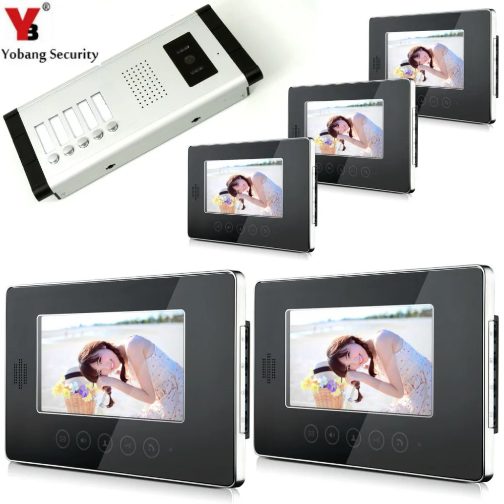 

YobangSecurity Apartment Video Door Phone Video Intercom Doorbell System 700 TVLine IR Camera Touch Key for 5 Families