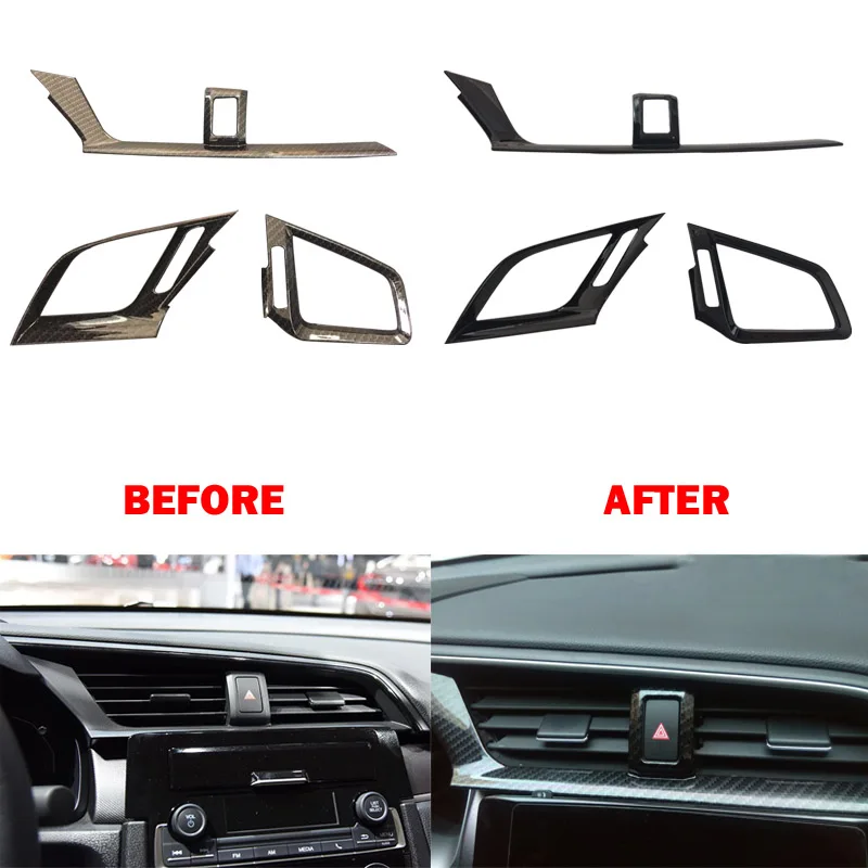 

Car Air Conditioning Vent Cover Trim Rear Seat Air Conditioning Knobs Sticker Outlet Frame Decoration for HONDA CIVIC 2016 2017