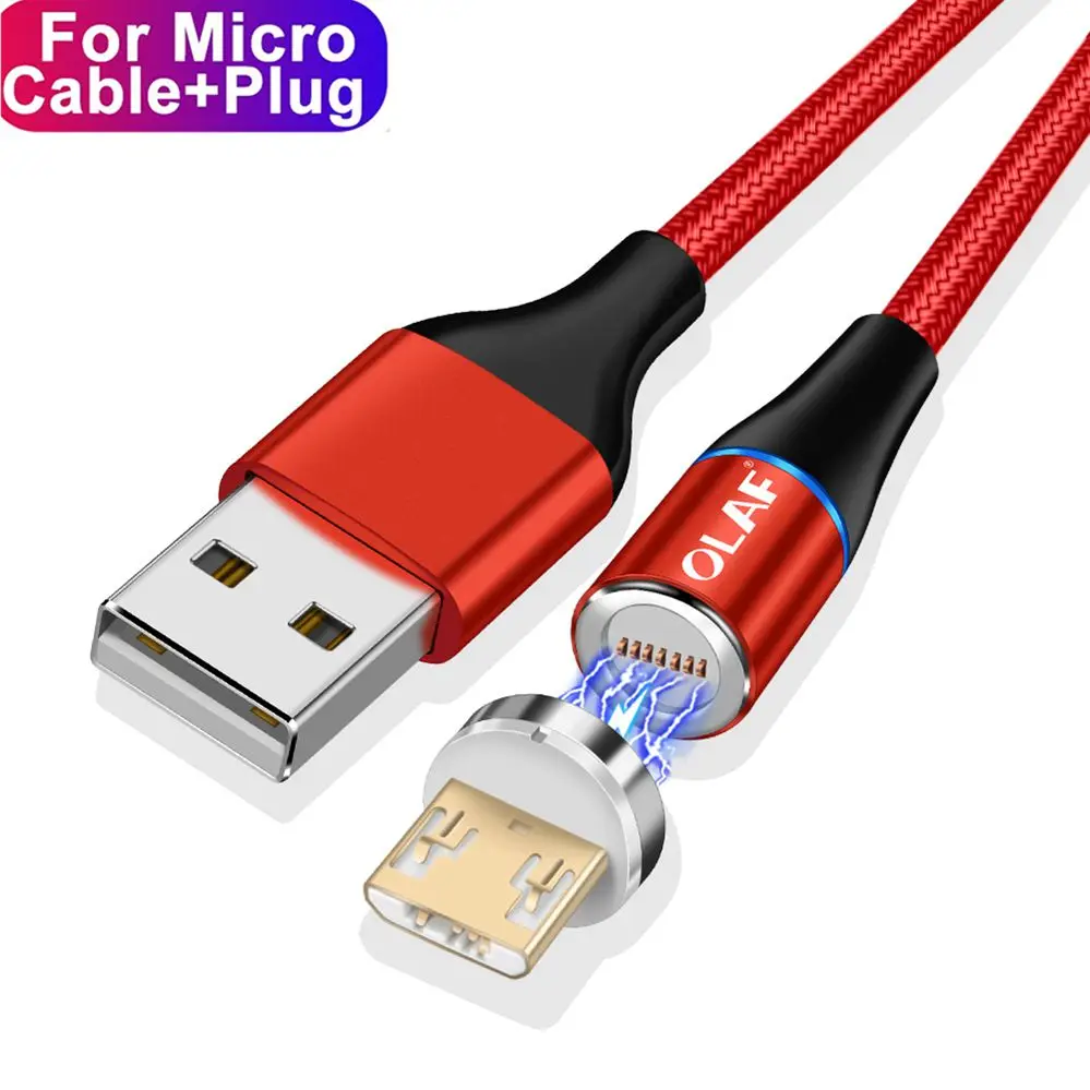 Олаф светодиодный магнитный кабель 3A для iPhone samsung huawei Xiaomi Micro usb type c Quick Charge 3,0 Быстрый Магнитный usb-кабель для зарядки - Цвет: For Micro Red