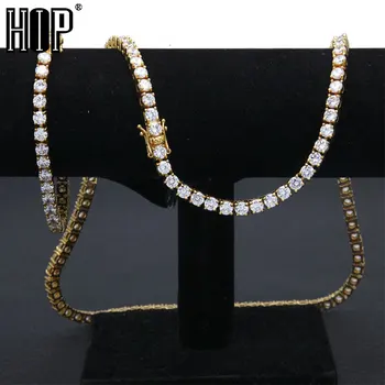 

Hip Hop 3/4/5 MM Bling Iced Out 1 Row Tennis Chain AAA CZ Stone Gold Cubic Zircon Necklaces For Men Jewelry