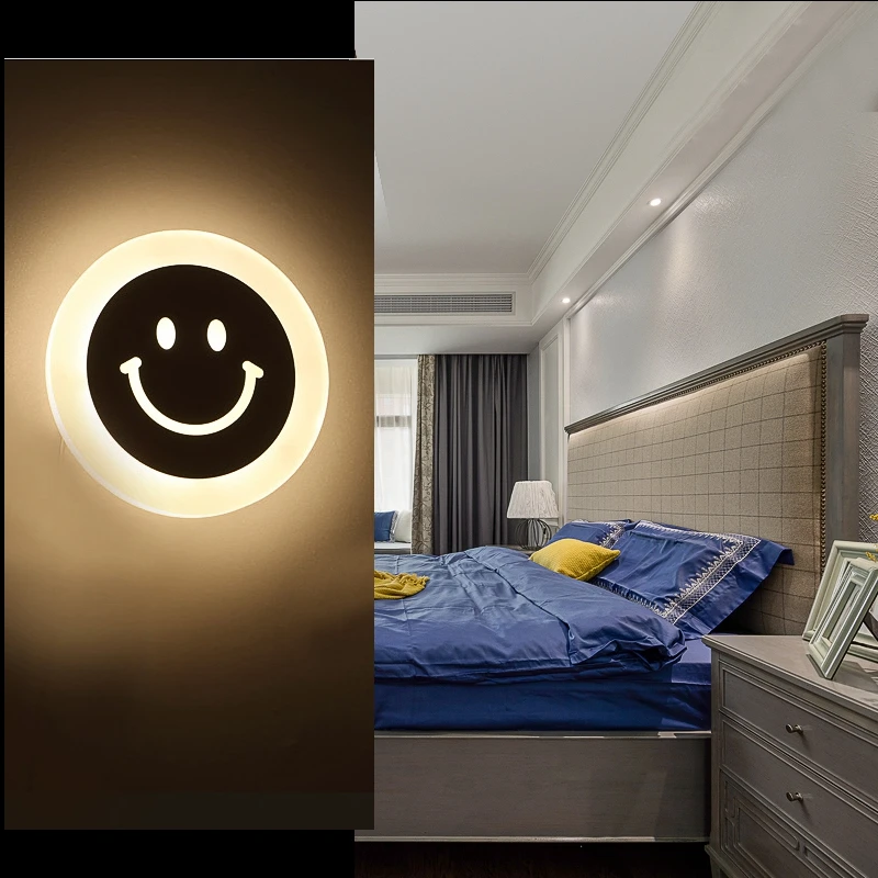 Novelty LED Smile Face Acrylic Wall Light Minimalist Children Cartoon Living Room Corridor Bed Room  Bathroom Aisle Lighting (12)