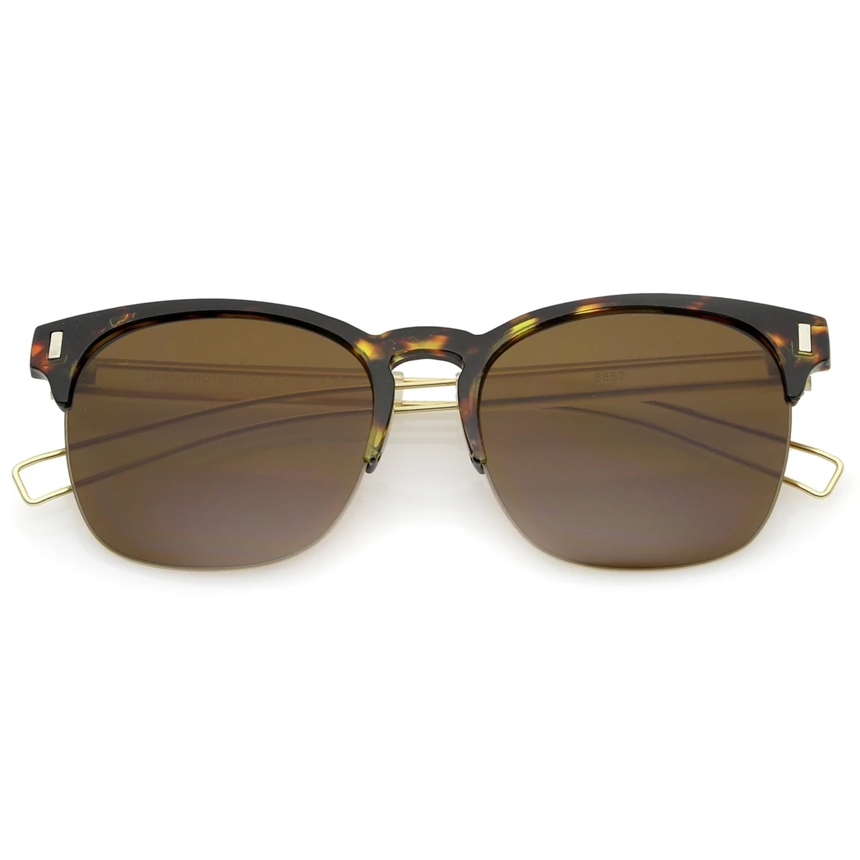 Semi Rimless Wire Hook Temples Square Lens Horn Rimmed Sunglasses 56mm