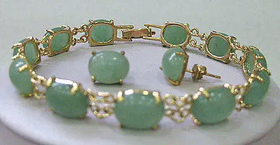 

hot sell new - Natural Green Aventurine bracelet earrings set AAA>>18K gold plated watch wholesale Quartz stone CZ crystal