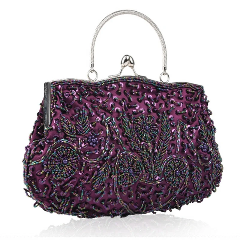 Women's Vintage Kiss Lock Beaded Sequin Flower Evening Bag Clutch Wedding Purse Women's Vintage Kiss Lock Beaded Sequin Flower Evening Bag Clutch Wedding Purse