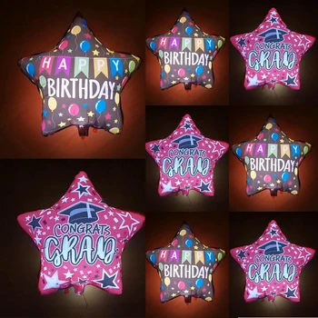 

Decoration 22"LED PE Balloon Shape Five-pointed Star Party Balloon Happy Birthday Congrats Grad Pentagram Aluminium Foil D20