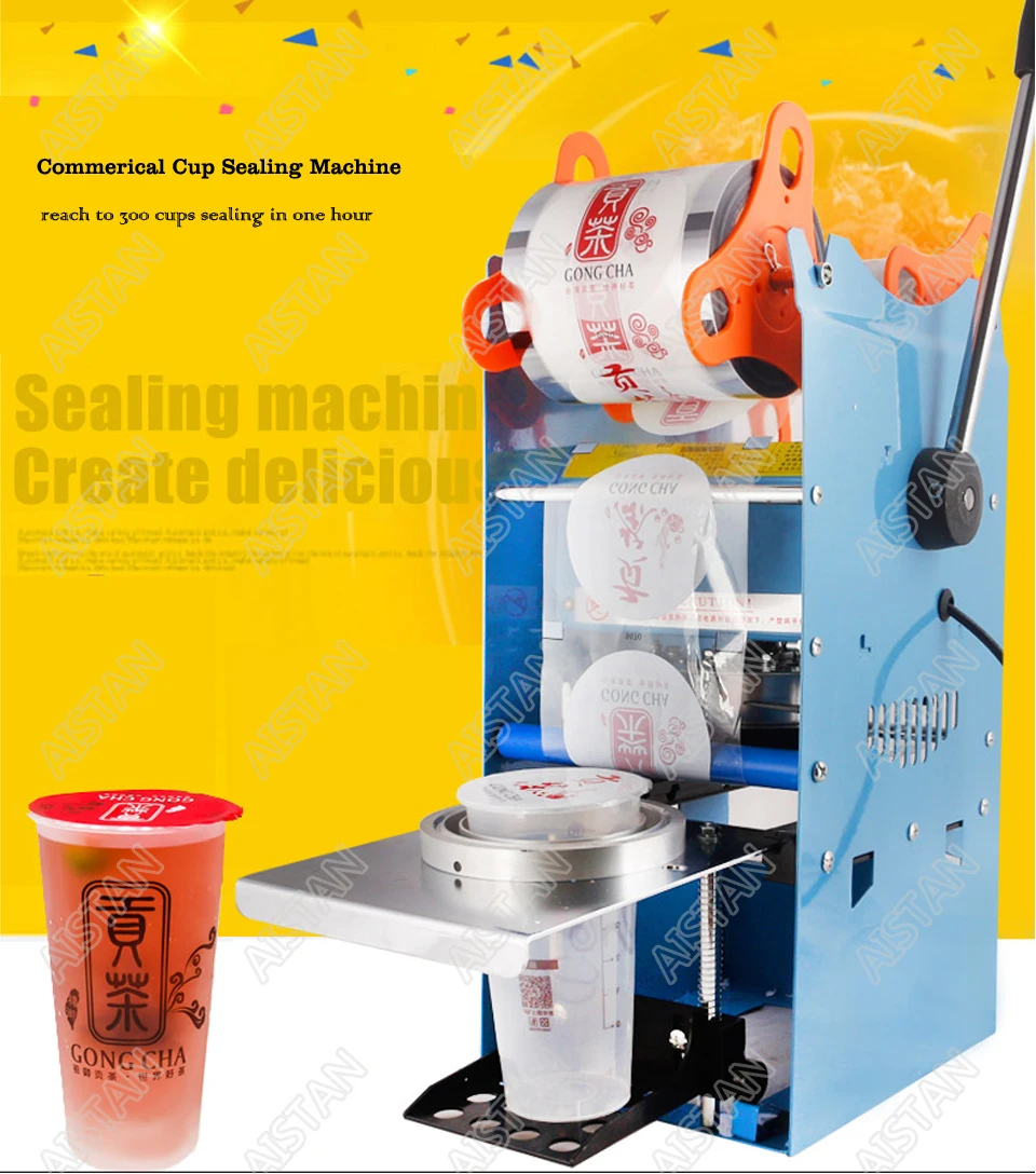WY802F Manual Plastic or Paper Bubble Tea Cup Sealer 220V 110V Hand Held Cup Sealing Machine with Parts Film Commercial Use