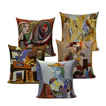 

Pablo Picasso Famous Paintings Cushion Covers The Starry Night Surrealism Abstract Art Cushion Cover Beige Linen Pillow Case