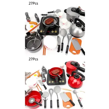 

27Pcs/Set Home Kitchen Utensils Tools Cooking Pots Pans Food Dishes Cookware Toy for Kids Children Play House Pretend Toys