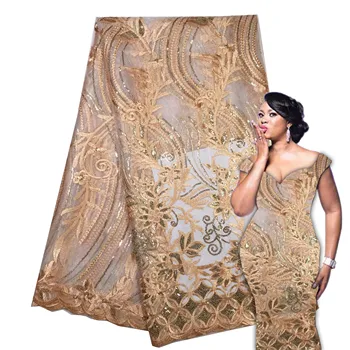 

Sequined Style African High Quality Net Wedding Lace Fabric 2019 New Nigeria Sequins Guipure Tulle Sewing Evening Dress Material