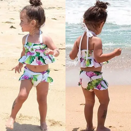 جديد أزياء طفل طفلة Sweimwear فلامنغو الزهور Tankini بيكيني مجموعة ملابس السباحة ثوب السباحة