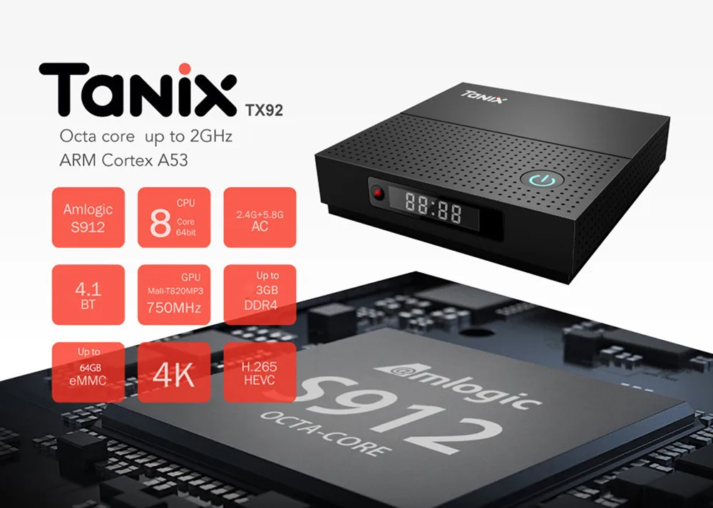 Tanix TX92 ТВ Box Amlogic S912 Восьмиядерный Процессор ОС Android 7,1 BT 4,1 1000 м LAN Max 3G RAM 64G ROM 2,4 г/5 г Wifi Smart ТВ коробка