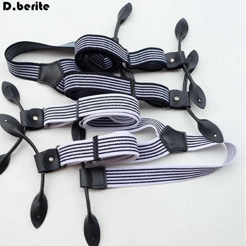 Mens Striped Braces Unisex Adjustable Six Button Holes Suspenders