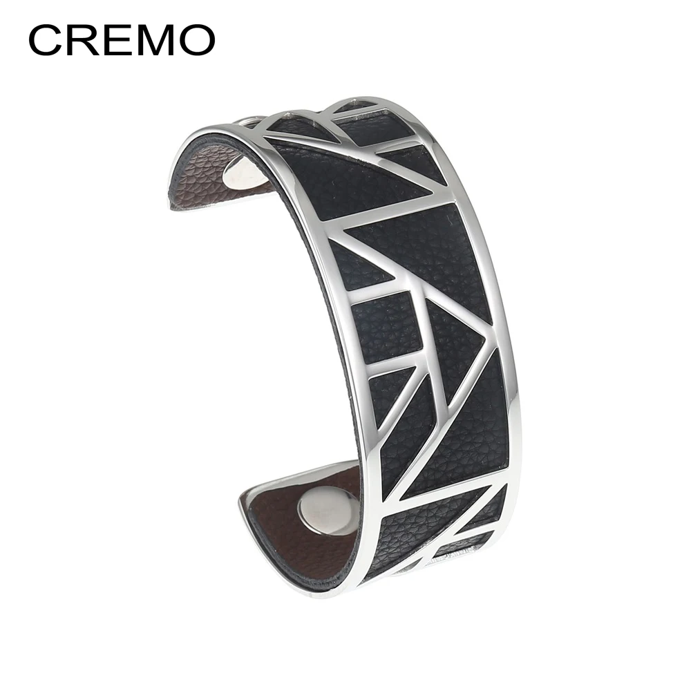 

Cremo 2019 New Fashion Stainless Steel Jewelry Arm Cuff Bracelets Bangles For Women Bijoux Reversible 12 Color Leather Pulseiras