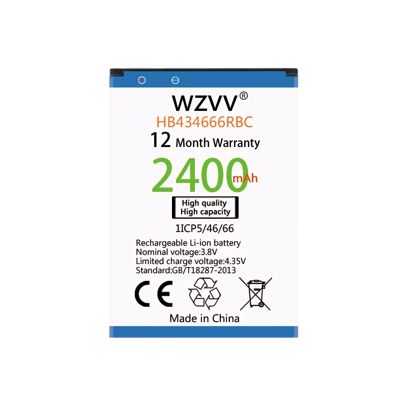 

wzvv 2400mAh Li-Polymer Battery HB434666RBC For Huawei Router E5573 E5573S E5573s-32 E5573s-320 E5573s-606 -806 Batteries