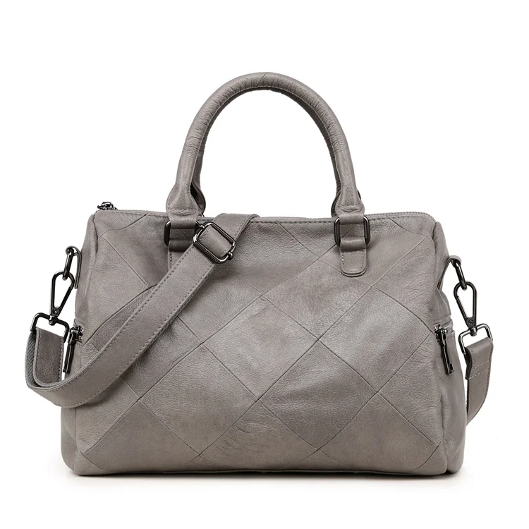 Женская сумка Boston, повседневная сумка-тоут, женские сумки через плечо, мягкая натуральная кожа, сумка через плечо для женщин - Цвет: Серый