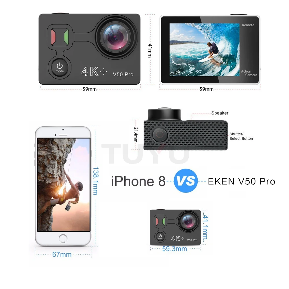 Eken V50 Pro Экшн-камера Ambarella A12 IMX258 Сенсор 4 K 30FPS мотоциклетные Камера Wi-Fi Водонепроницаемый мини Экстрим Камера