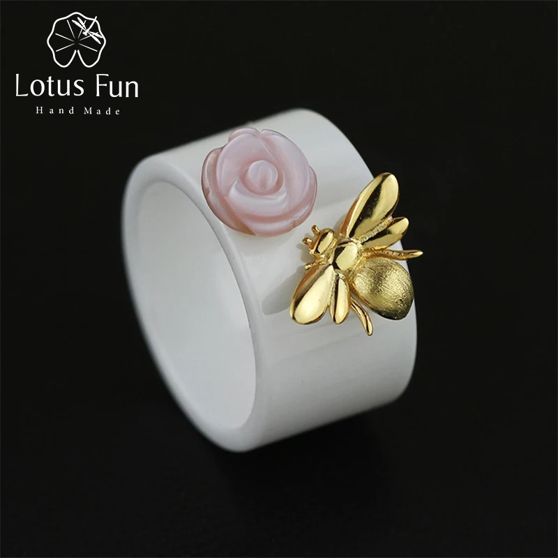 

Lotus Fun Natural Shell Flower Ring for Women 925 Sterling Silver Handmade Jewelry Nano Ceramic Rings