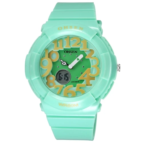 Новинка OHSEN Цифровые кварцевые детские модные спортивные наручные часы для мальчиков с резиновой лентой 30 м Водонепроницаемые желтые Мультяшные красивые детские часы - Цвет: Зеленый