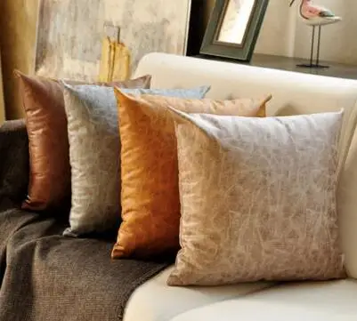 

Sofa imitation pu pillowcase bedside office car waist pillow case solid color large pu cushion cover