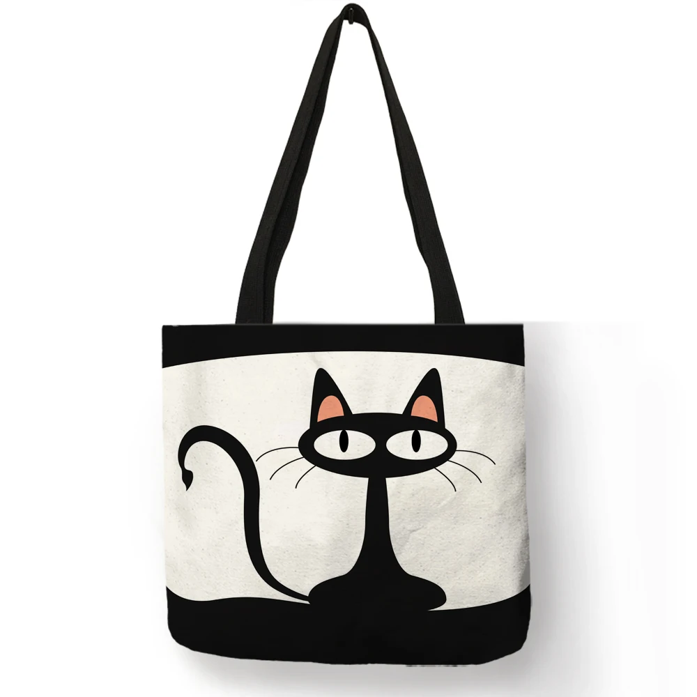 Женская сумка-тоут с принтом кота из мультфильма, складные многоразовые сумки для покупок, льняные сумки, сумка - Цвет: 005