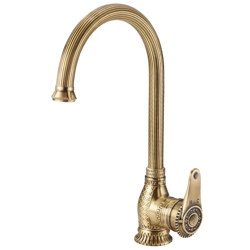 

Antique Brass Bathroom faucet Kitchen Faucet Vessel Basin Sink Mixer Tap Cold Hot Water taps Art Carved Good Quality LJT257H