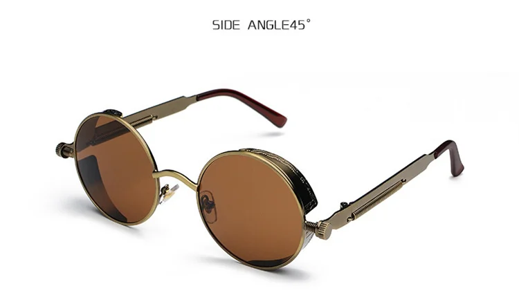 YOOSKE Готический стимпанк Круглые Солнцезащитные очки для мужчин и женщин сплав очки круглой формы брендовые дизайнерские солнцезащитные очки зеркальные высокое качество - Цвет линз: brown