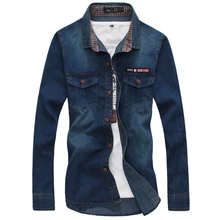 TANG, синие мужские джинсовые рубашки с длинным рукавом, Осенние хорошо продаваемые хлопковые рубашки, мужские большие размеры S-5XL