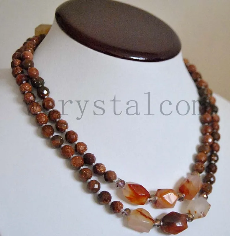 

Goldstone Beads Faceted Nuggest Red Carnelian Cut Necklace 38" No Clasp