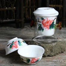 [HT!] ручная роспись фарфора Путешествия Чайный сервиз, портативный керамическая кунг-фу Teaset с фильтром, ручная роспись китайские чайные сервизы