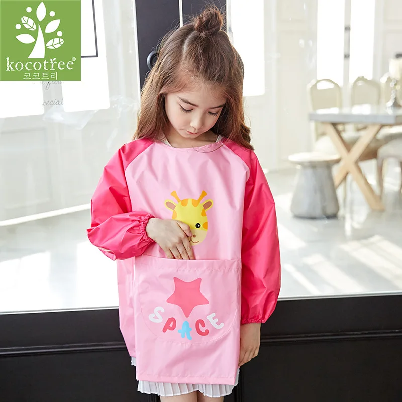 Детский водонепроницаемый фартук с длинными рукавами для малышей, фартук для рисования, художественный фартук avental - Цвет: Pink